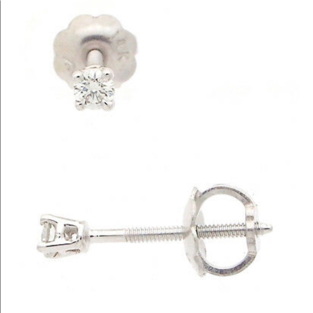 14K White Gold Screw Back Diamond Stud Earrings 0.11 Ct FG VS Natural Diamonds